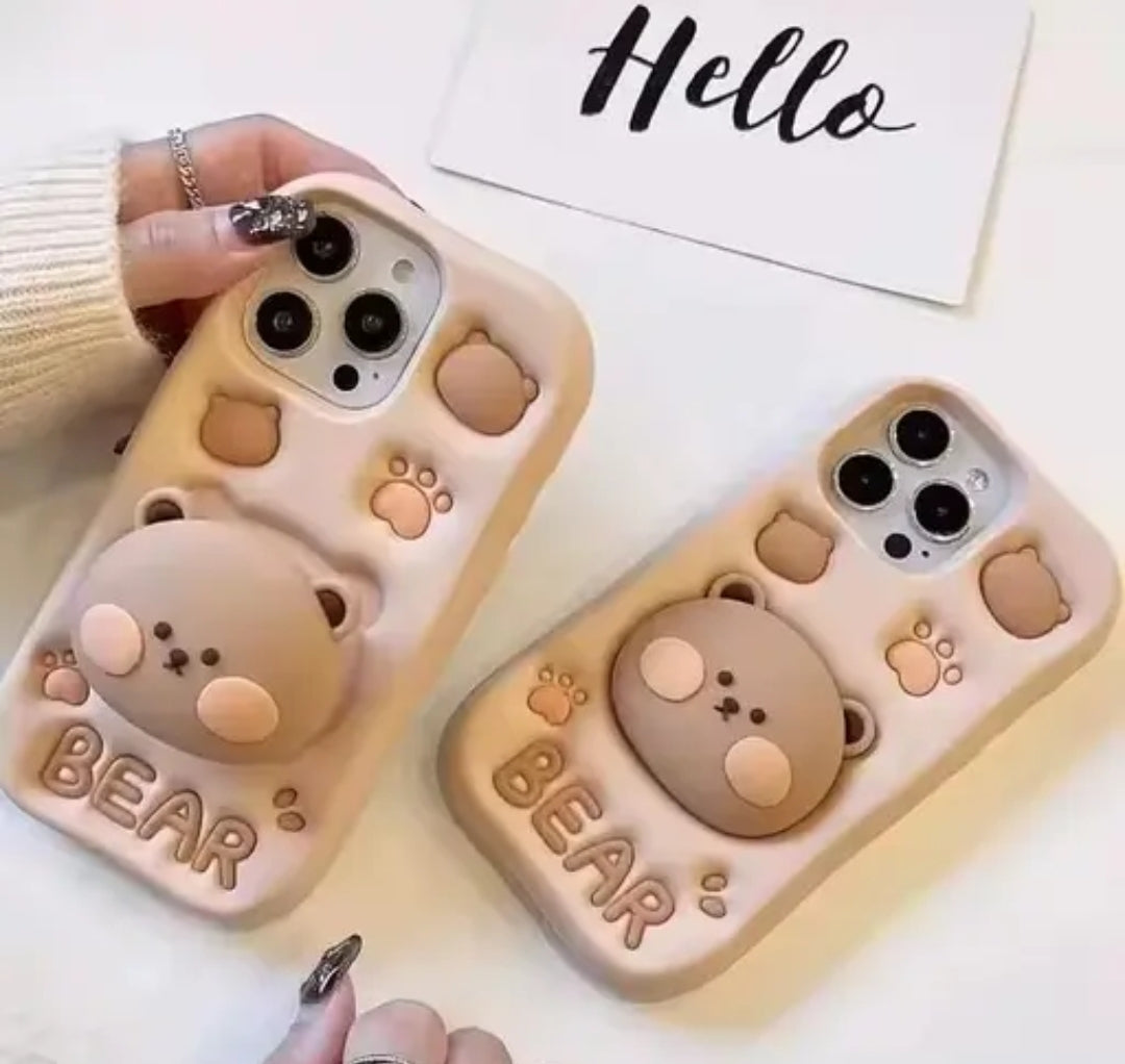 Cute 3D Bear Silicone Phone Case – Soft & Protective Cover