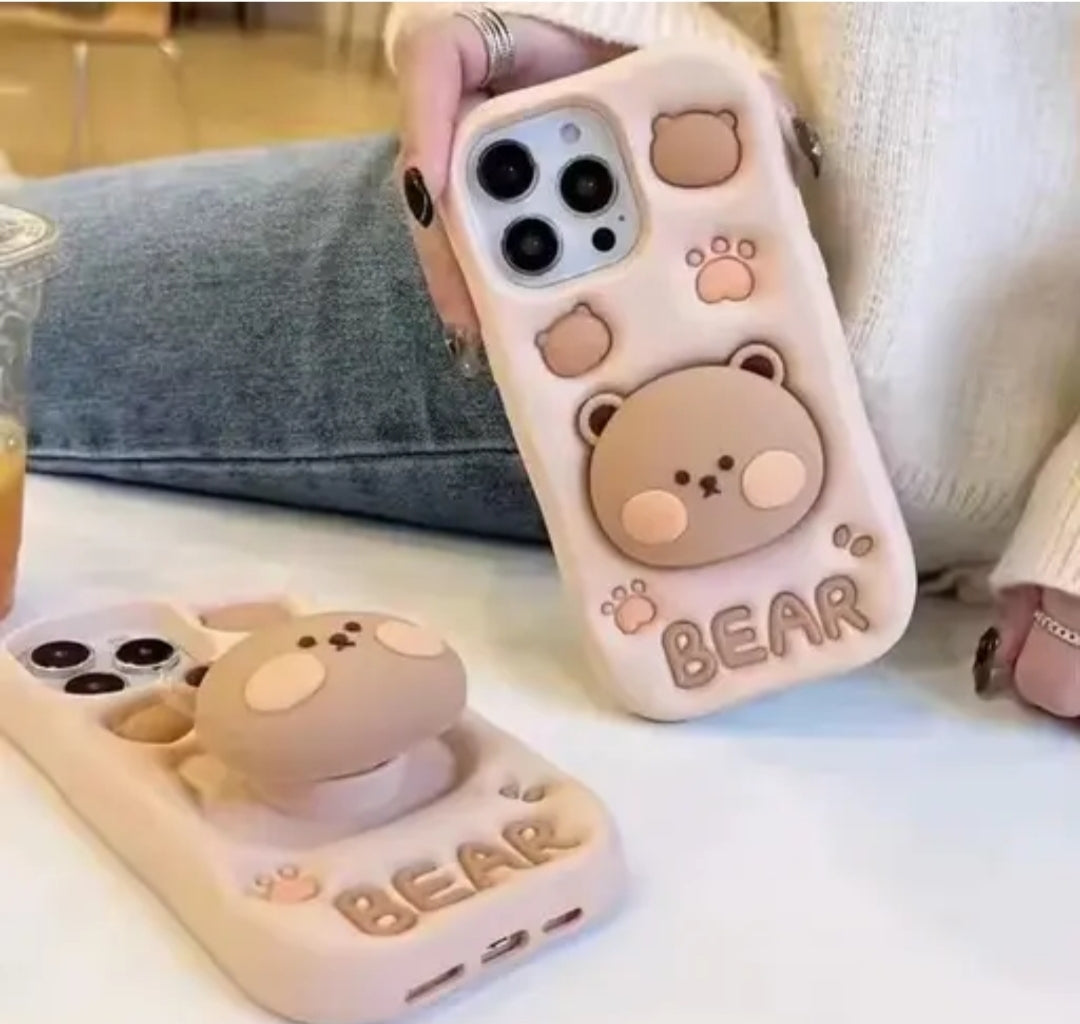 Cute 3D Bear Silicone Phone Case – Soft & Protective Cover